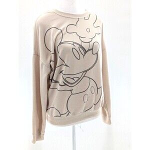 Disney Beige Mickey Mouse Super Soft Graphic Pullover Sweatshirt Size Small